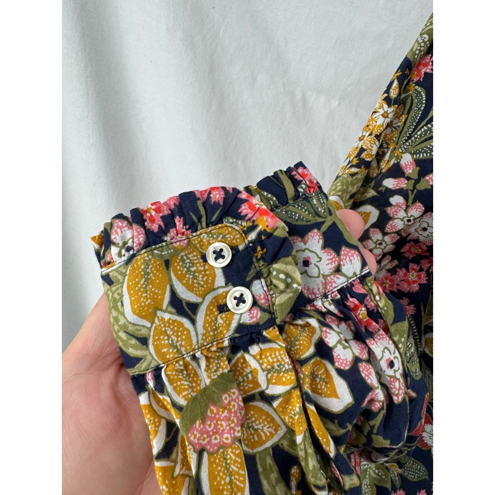 Talbots Petite Navy Floral Cotton Button Front Blouse Long Sleeve Top‎ LP - Picture 4 of 6